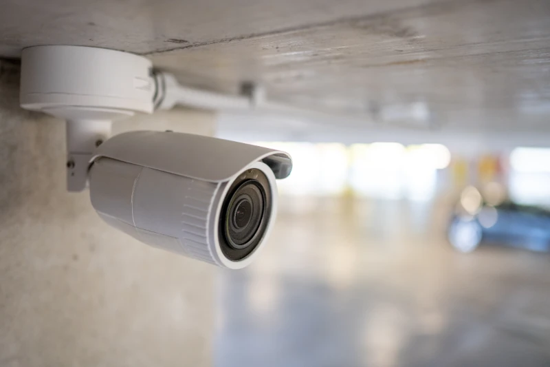 Überwachungskamera zur Videoüberwachung in einer Tiefgarage für mehr Sicherheit installiert.